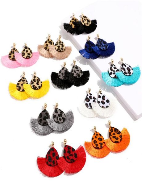 

new fashion fan tassel dangle earrings leather leopard print geometric statement earrings personality jewelry for women girls gift9824944, Silver
