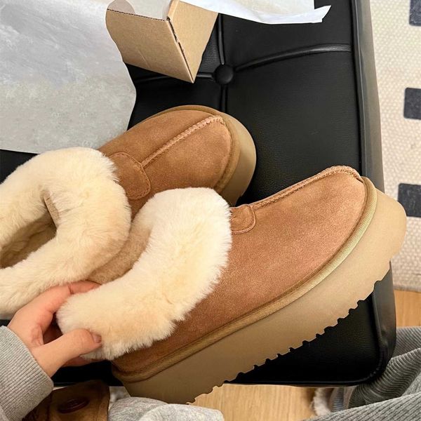 

ug tasman slippers chestnut fur slides sheepskin shearling tazz mules women men ultra mini platform boot slip-on shoes suede upper comfort f, Black