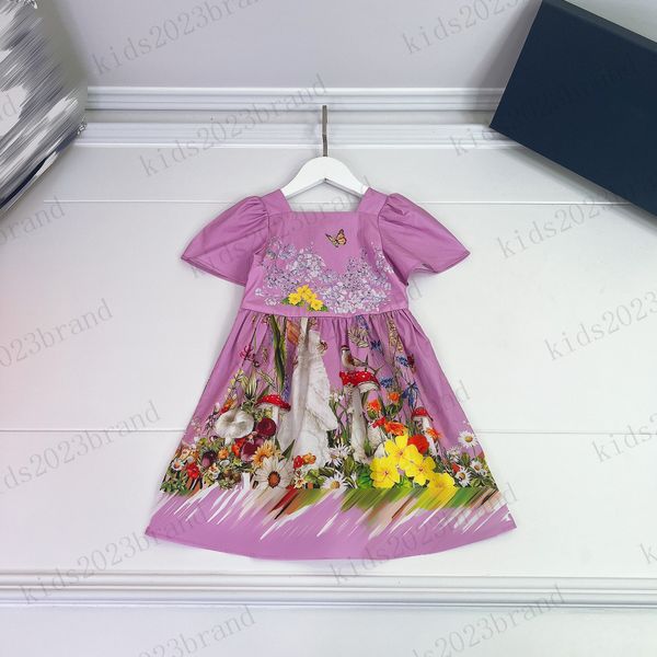 

court style girls dresses purple color princess dresses short sleeve dresses cartoon printing puff sleeve skirts brand designer princess dre, Red;yellow