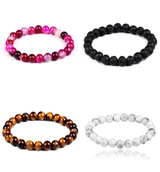 

8mm different styles natural lava rock stone elastic beaded charm bracelets for men women fashion jewelry2421692, Golden;silver