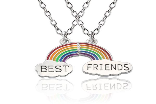 

fashion design 2piecesset trendy stitching necklace friends rainbow pendant necklace for women chain friendship jewelry 8569606, Silver