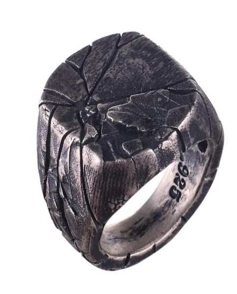 

retro imitation s925 silver cracking male finger signet rings domineering square index men ring original single bark crack ring1861338, Golden;silver