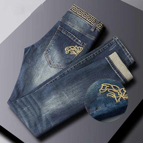 

mens jeans medusa trousers designer pants embroidered lounge pants loose straight leg sweatpants high version jeans, Blue