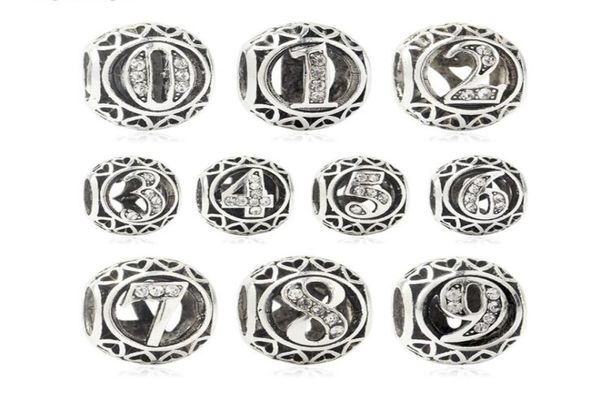 

new metals round hollowedout digital dot diamond beads alloy set diamonds 0 to 9 numbers diy large hole beads4389205, Black