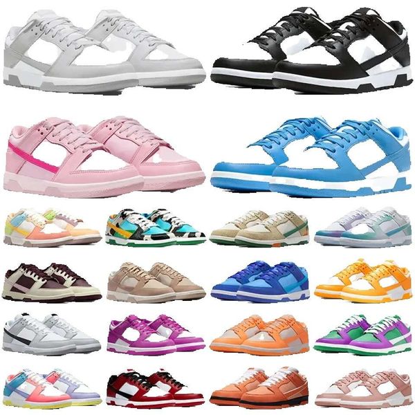 

panda men women shoes flat sneakers low white black gray fog unc three powder strawberry rose flower team peach gold blue raspberry