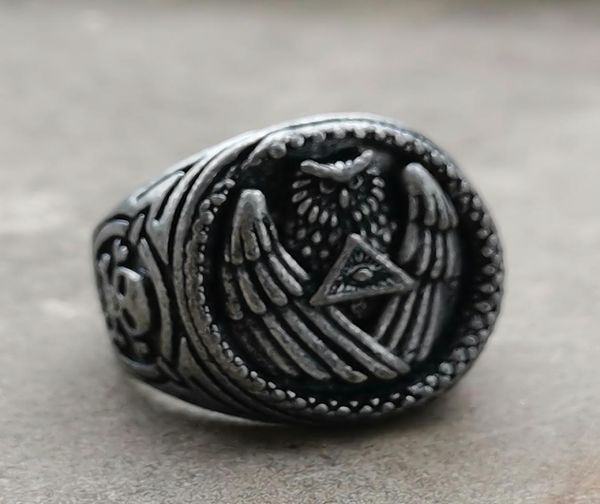 

vintage silver color all seeing eye pyramid illuminati snake owl skull biker rings mens masonic jewelry5700703, Golden;silver