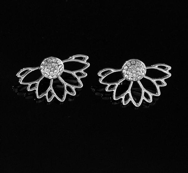 

2018 lotus crystal flower stud earrings for women fashion jewelry double sided gold silver plated earrings brincos pendientes7233279, Golden;silver