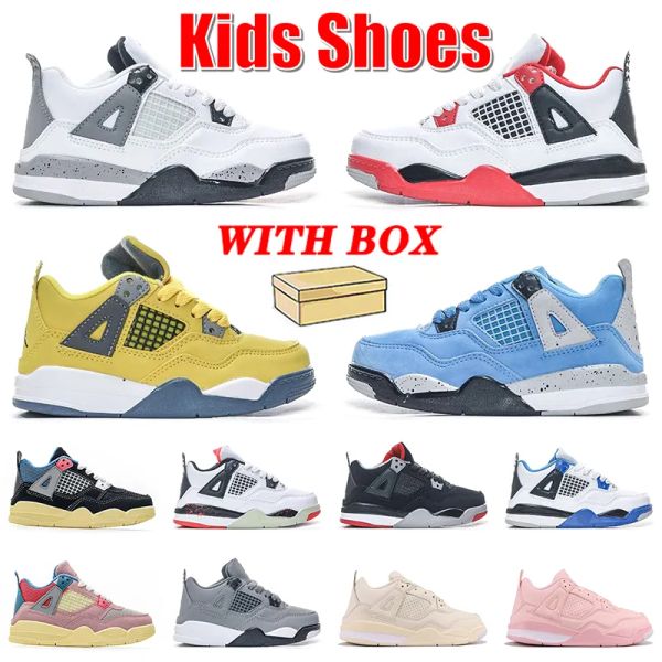 

designer kids basketball shoes jumpman 4 4s toddler children youth boys sneakers white cement fire red university blue lightning bred sail t, Black