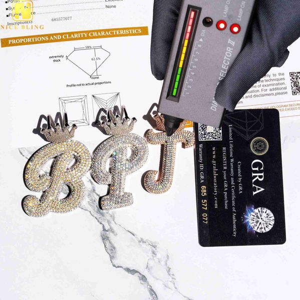 

custom design a-z initial letters pendant necklace for women micro pave vvs1 diamond moissanite initial pendant, Silver