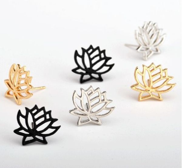 

boutique women lotus stud earrings flower ear studs stainless steel jewelry gold silver black2611275, Golden;silver