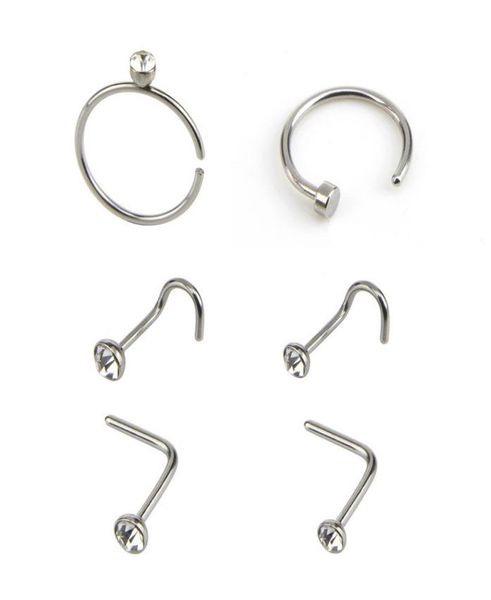 

mixed 6pcsset 316l stainless steel nose eyebrow studs lip nailing ring geometric c 7 shape rhinestone piercing jewellery8554563, Silver