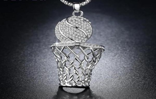 

2020 hiphop basketball necklace for men fashion clear zircon goldsilver color pendant long chain necklace party gifts8498283, Silver