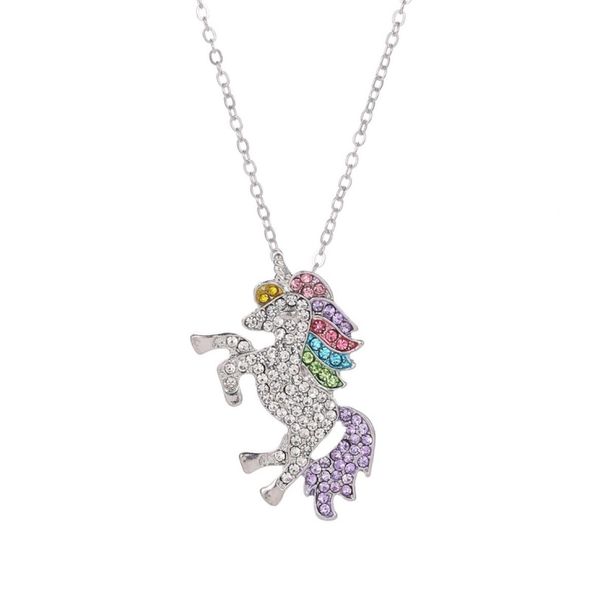 

personality simple rhinestones unicorn pendant necklace temperament sweet girl women fashion jewelry accessories7510603, Silver