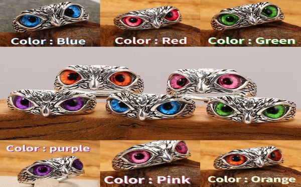 

charming fashion cute little owl lovers ring creative jewelry vintage multicolor eyes for women man couples feeling gift xdj1066311889, Silver