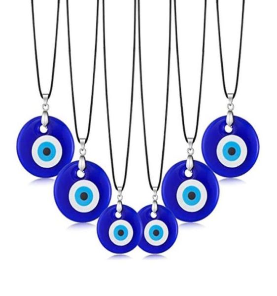 

evil eye pendant necklace glass leather rope chain turkish protect lucky necklace for women men3541813, Silver