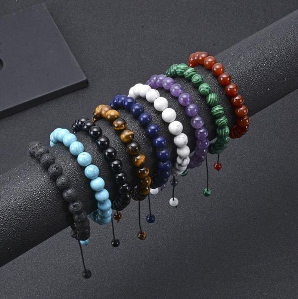 

8mm natural stone howlite amethyst tiger eye rose quartz bead bracelet braid adjustable bracelets for women fashion jewelry will a2726758, Black