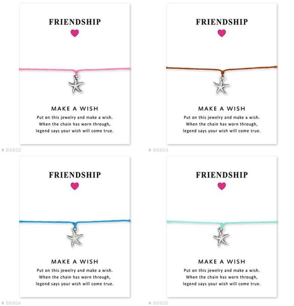 

make a wish bracelets with gift card for women men starfish charm rope chains bangle friendship fashion jewelry gift2099643, Golden;silver