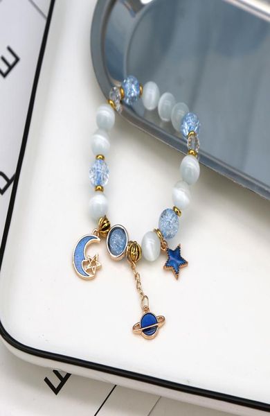 

5 colors bohemian natural stone bracelets crystal star moon planet beaded bracelet cat eye adjustable wristbands fashion jewelry a6787570, Black