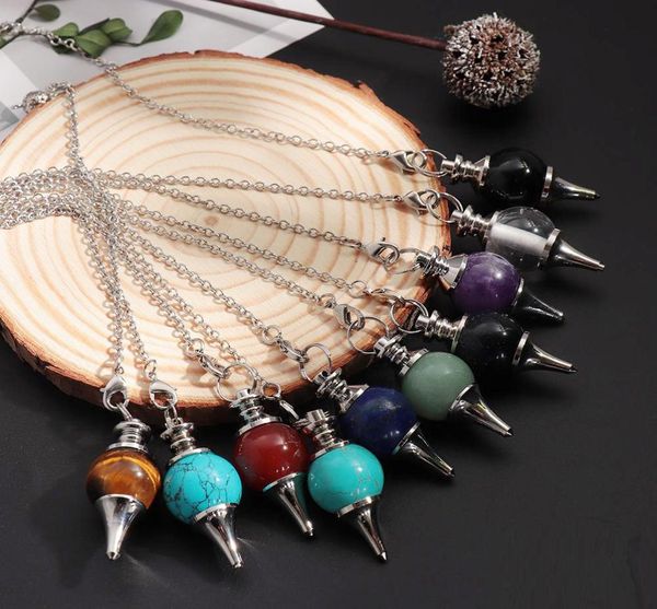 

balance reiki natural stone crystal red agates dowsing pendulum circular cone charms pendant for men women divination 20197136394, Silver
