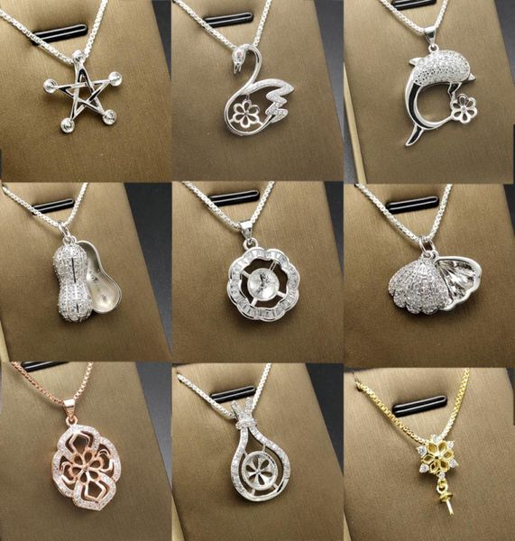 

promotion 925 silver pearl necklace settings zircon pearl necklace for women girl with chain 18 styles diy jewelry settings for c6029773, Slivery;crystal