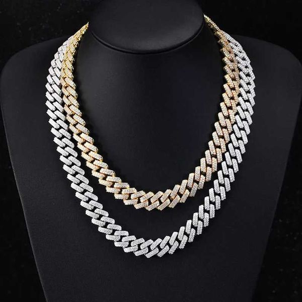 

hiphop jewelry 15mm cuban link chain 925 sterling silver 2 rows iced out moissanite cuban link chain