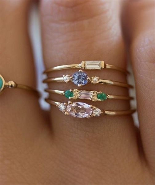 

new vintage 4pcs female ring sets gold plated crystal zircon wedding engagement rings for women sj5953464, Silver