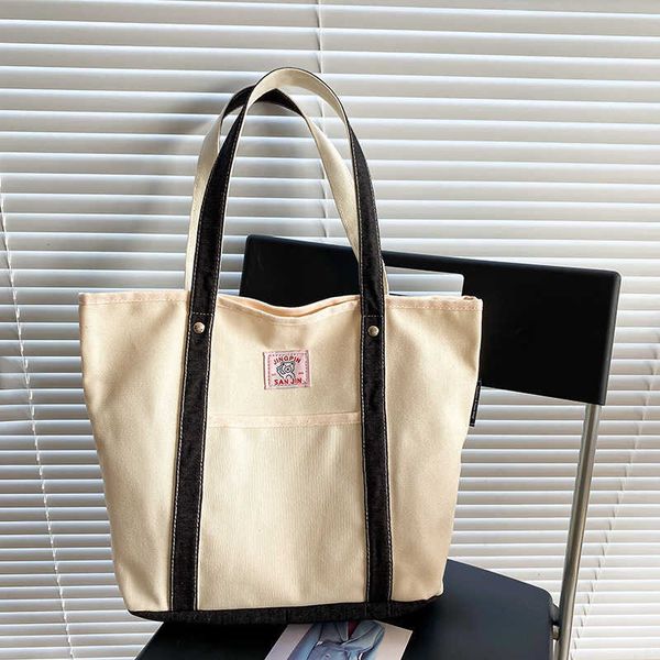 

version of ins fashion canvas bag large bag simple and high-end tote bag large capacity shopping bag school bag