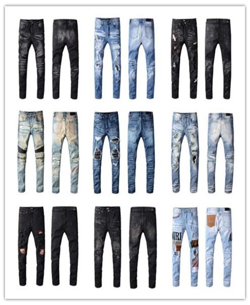 

designer jeans for men skinny jeans ripped holes jeans motorcycle biker denim pants ai brand fashion hip hop famous brand denim pa9167284, Blue