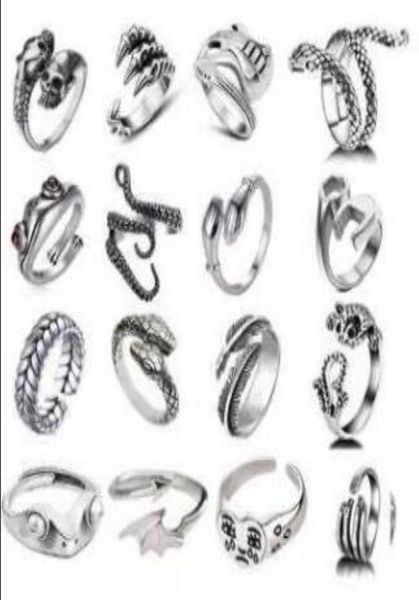 

whole mtidesign mix lot animal sier punk ring mens rocker cool alloy rings snake lion leopard dragon elephant owl gecko eagle2883765, Silver