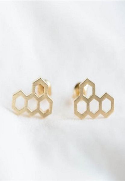 

fashion honeycomb stud earrings whole 18k gold plated earrings9279306, Golden;silver