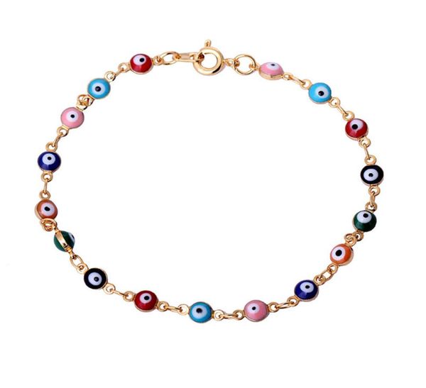 

retro 18k yellow gold plated multicolor evil eye link chain bracelets bangles fashion jewelry bijoux for women 20cm 787quot1214911, Golden;silver