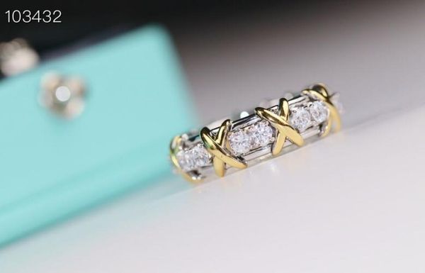 

vintage schlumberger brand s925 sterling silver gold cross zircon wedding ring for women jewelry4344261