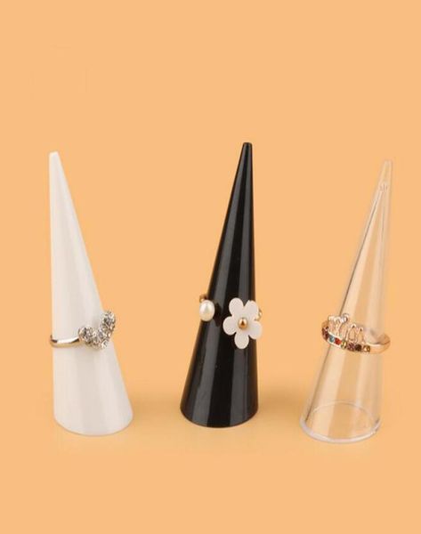 

mini acrylic jewelry finger ring holder triangle cone ring exhibition shelf jewelry display shelf rack stand4412205, Black