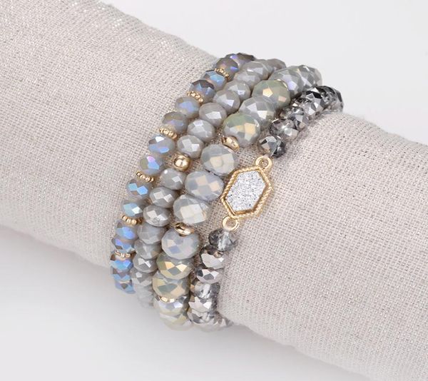 

drusy druzy bracelet set natural stone glass beads charms bracelets for women lady jewelry weman5420487, Golden;silver
