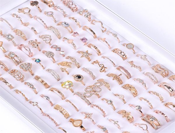 

fashion rhinestone rings jewelry for men women wedding engagement party gifts mix gold silver color whole 50pcslot 17mm20mm5791885, Golden;silver