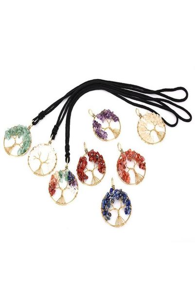 

irregular natural stone tree of life crystal yoga chakra necklace fashion jewelry amethyst clear quartz lapis pendants gemstone ne3644397, Silver