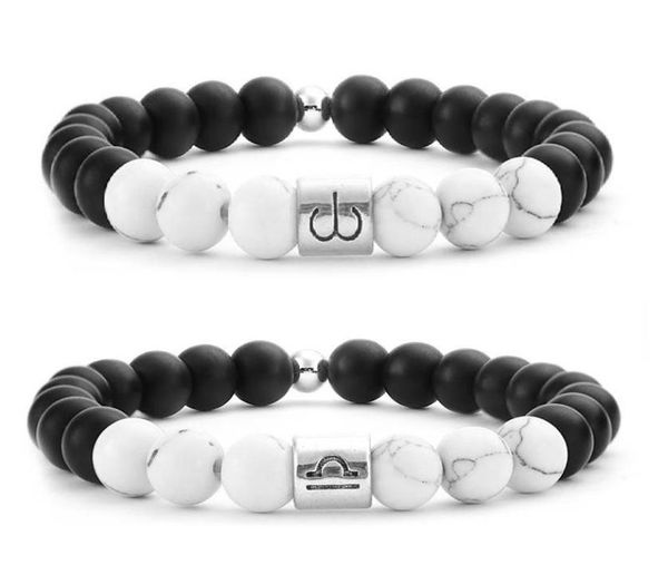 

12 zodiac sign charm beaded bracelets for women men couple 8mm matte agate stone beads chains wrap elasticity bangle fashion jewel1742452, Black