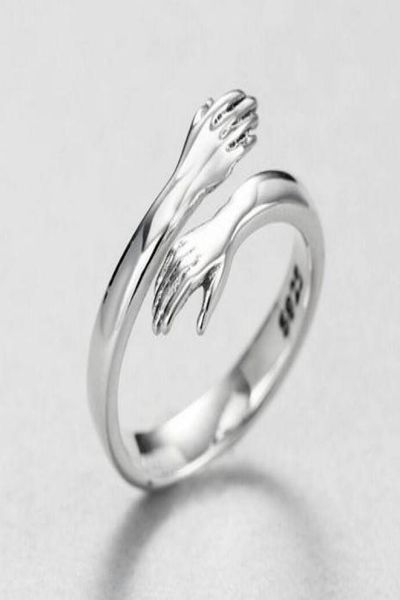 

uinitail new 925 silver european and american jewelry love hug ring retro fashion tide flow open ring gn6013609291, Golden;silver