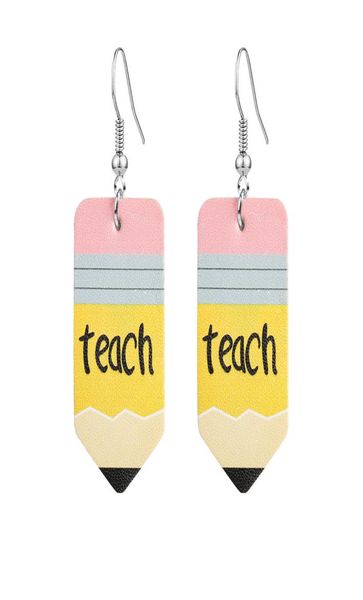 

designer faux leather earrings math teacher pencil wate drop fashion printed dangle earrings hook ear party jewelry gift4237757, Silver