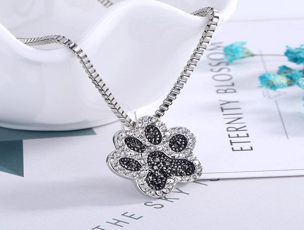 

factory pendant whole creative jewelry pet dog paw full diamond footprint necklace4319140, Silver