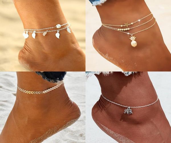 

barefoot crochet sandals foot jewelry pineapple leaf anklets geometric heart ankle bracelets for women summer fashion leg chain3193790, Red;blue