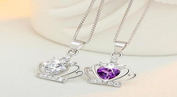 

2021 new arrival 925 sterling silver jewelry austrian crystal crown wedding pendant purplesilver water wave necklace4117576