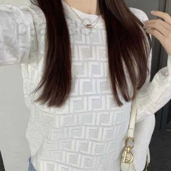 

women's knits & tees designer quality high hollow out long sleeves fashion pullover full f letter embossed print knit white s4p3