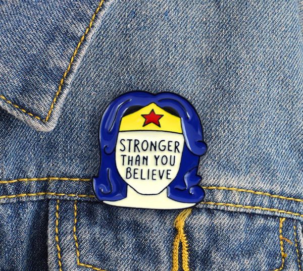 

lapel badge faceless girl quotstronger than you believequot personality special creative brooch jewelry gift pins enamel5156126, Gray