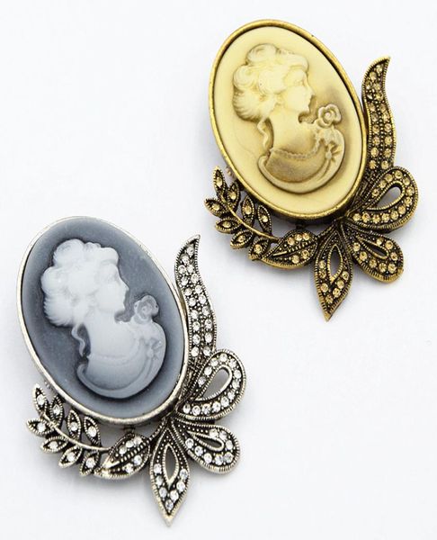 

women vintage cameo brooch victorian queen cameo pins for women luxury antique silver gold color lady collar pins bro9133784, Gray