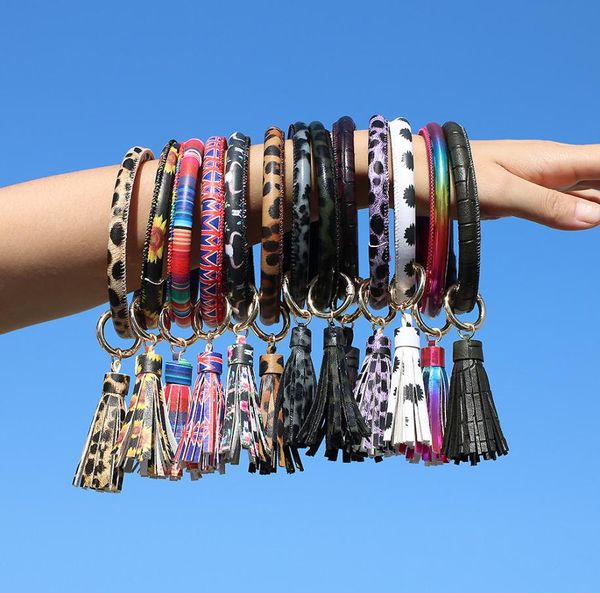 

fashion multiple styles sun flowerflag pattern key chain leather wrap tassels bracelets keychain wristlet bracelet tassel keychai3233671, Golden;silver