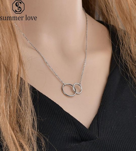 

new stainless steel two circle pendant necklace for women double rings interlocking circles infinity linked rings friendship 8689782, Silver