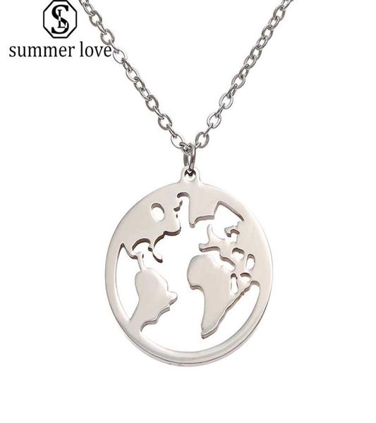 

stainless steel world map necklace wanderlust geometric round pendants necklace personalized fashion outdoor jewelry earth day gif2564022, Silver