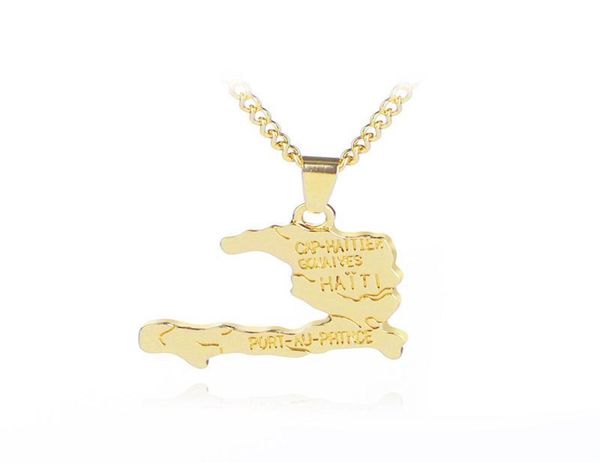 

new punk haiti map letter necklace pendants for women men gold color jewelry gifts 2448363, Silver
