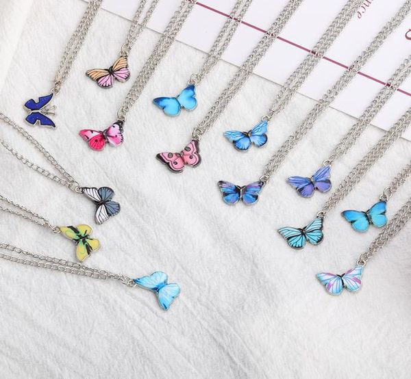 

korean blue gradient butterfly necklace for women girls silver color butterflies pendant choker necklaces jewelry gift whole5345730